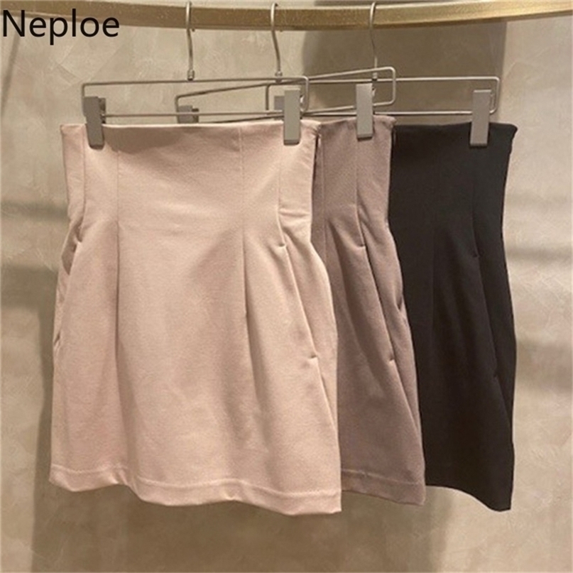 Neploe Solid Empire Slim Folds Above Knee Sexy Mini Skirts Summer Womens Faldas Fashion Temperament Japan Style Jupe 220701