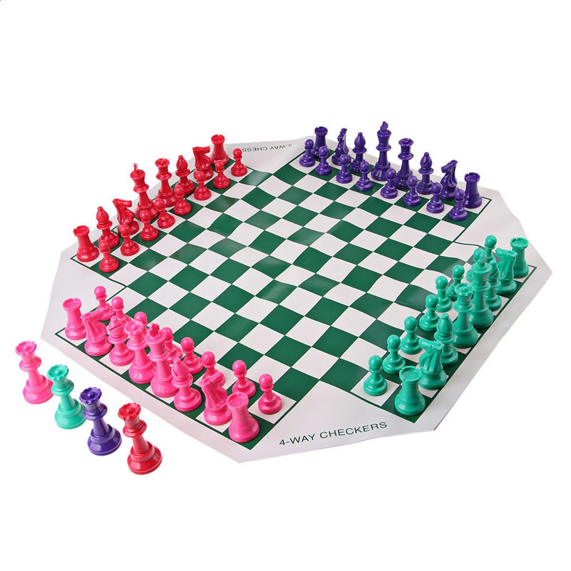 Traditional 4 Player Chess Board Chessman Set - Travel Home Picnic Game Toy 240813