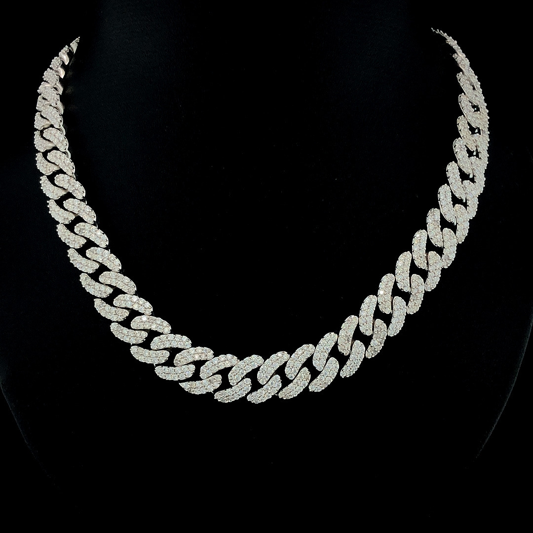 15mm 3Row 10kt Solid Gold Cuban Link Chain Unisex Iced Out Round Brilliant Cut Lab Grown Diamonds Fashionable for Parties
