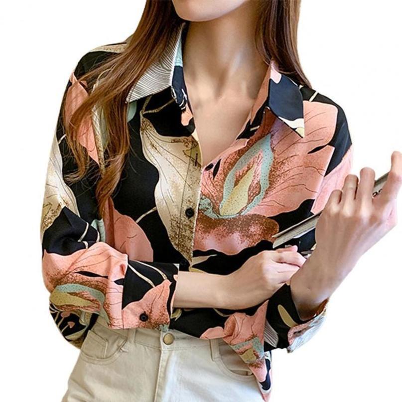 Women's Blouses Shirts Women Fashion Print Retro Flower Shirt Loose Blouses Shirt LongSleeve Turn Down Collar Singlebreasted Floral Print Shirt B