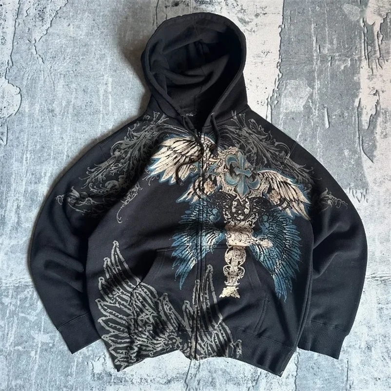 American Fashion Letter Geometry Oversized Printed Zipper Hoodie Ladies Y2K Retro Harajuku Hip-hop Casual Couple Sweatshirt 250117