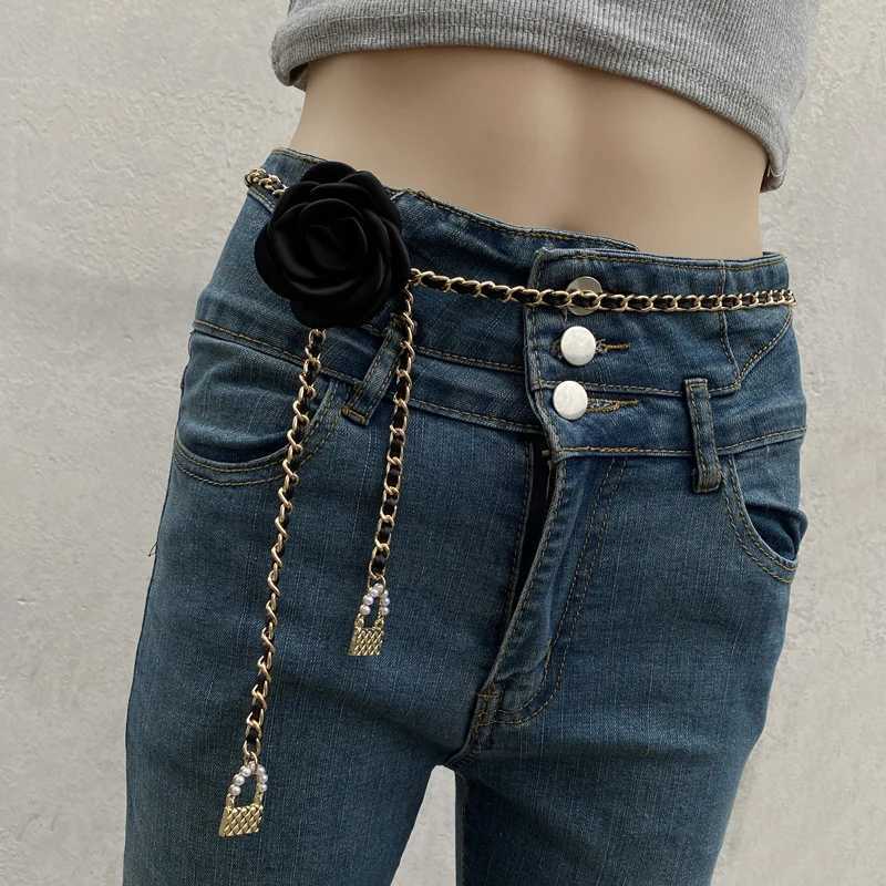 Fashion Gold Tea Flower Waist Chain Accory Womens Metal Belt Creative Denim Chain Trendy Alloy Bule Casual Sle Youth Belt D250924