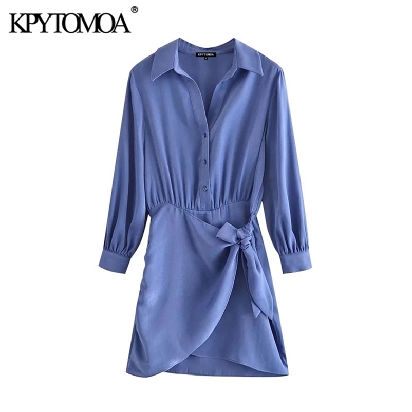 Women Chic Fashion With Bow Tied Soft Touch Mini Dress Long Sleeve Elastic Waist Female Dresses Vestidos 210420