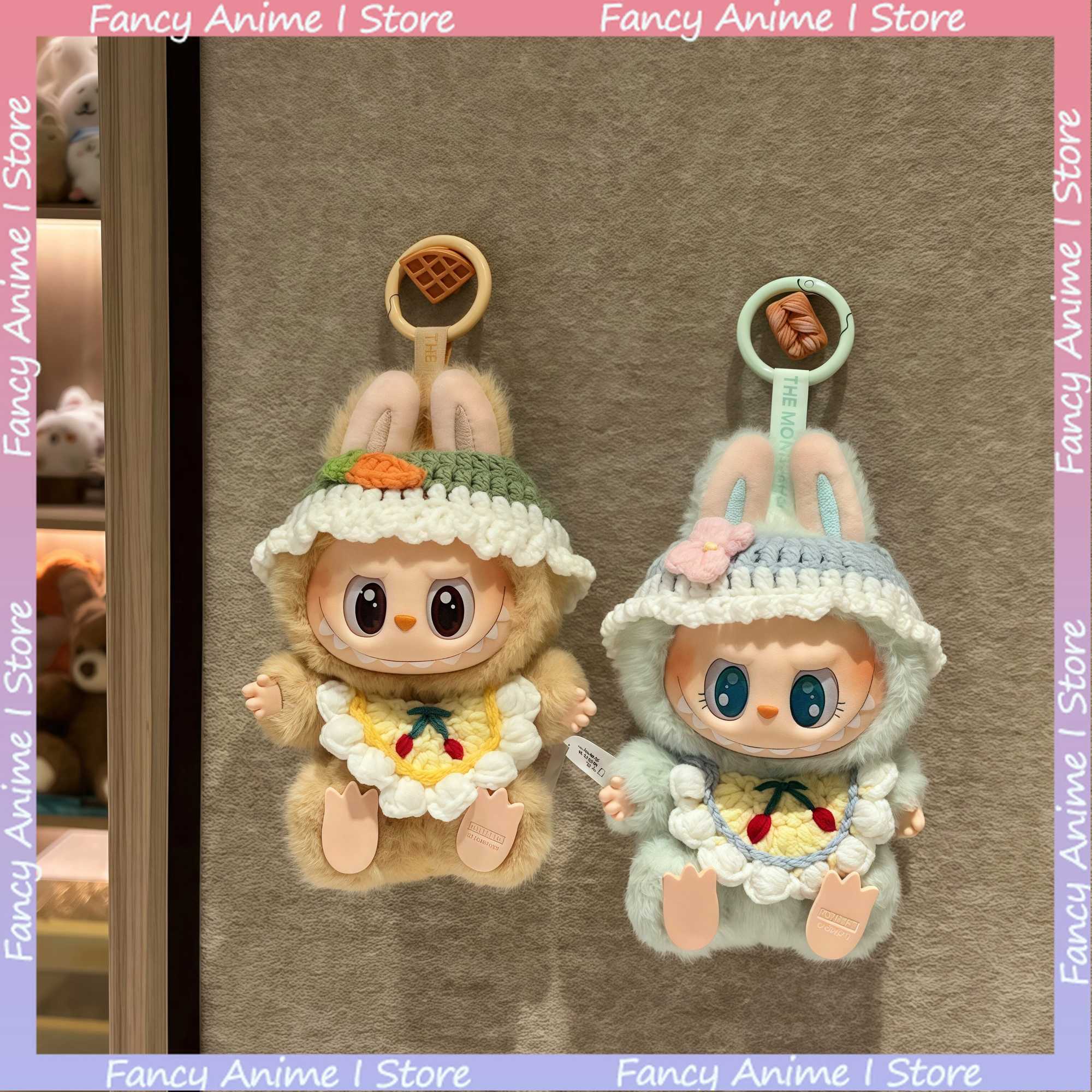 Cute Labubu Doll Hat Bib Towel Accessories Knitted Baby Paddle Hat Set Suitable for V1V2V3 Labubu Colorful Floral Doll Clothes C250924