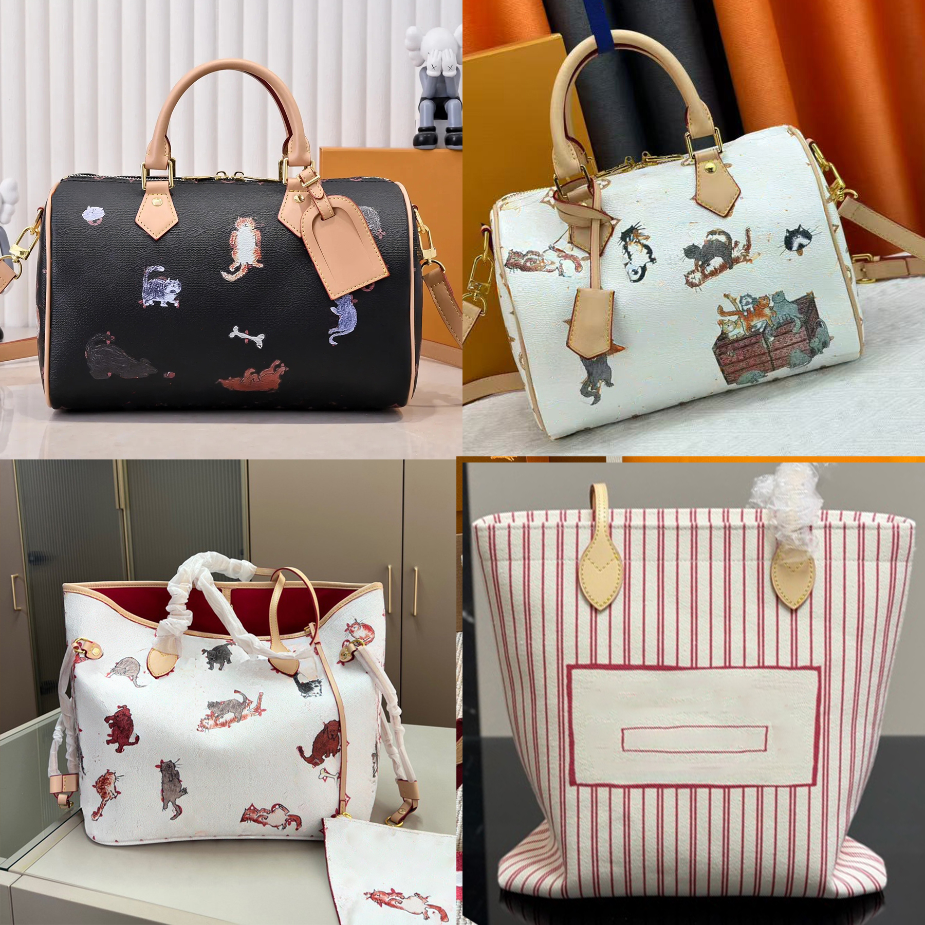 designer grace coddington bag catogram cat pattern bag designer shoulder tote bags woman canvas bag lady fashion casual handbag women crossbody bag pink luxury bags