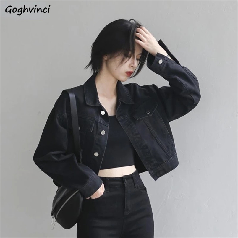 Black Cropped Denim Jackets Women Cool Streetwear Retro Female Basic Chic Ulzzang All-match Chaqueta Mujer Teens Spring Harajuku 240828