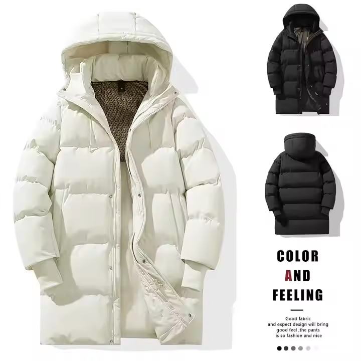 Men Women Long Down Jacket Waterproof Windproof Ultra Warm Lightweight Knee Length Winter Coat with Detachable Hood