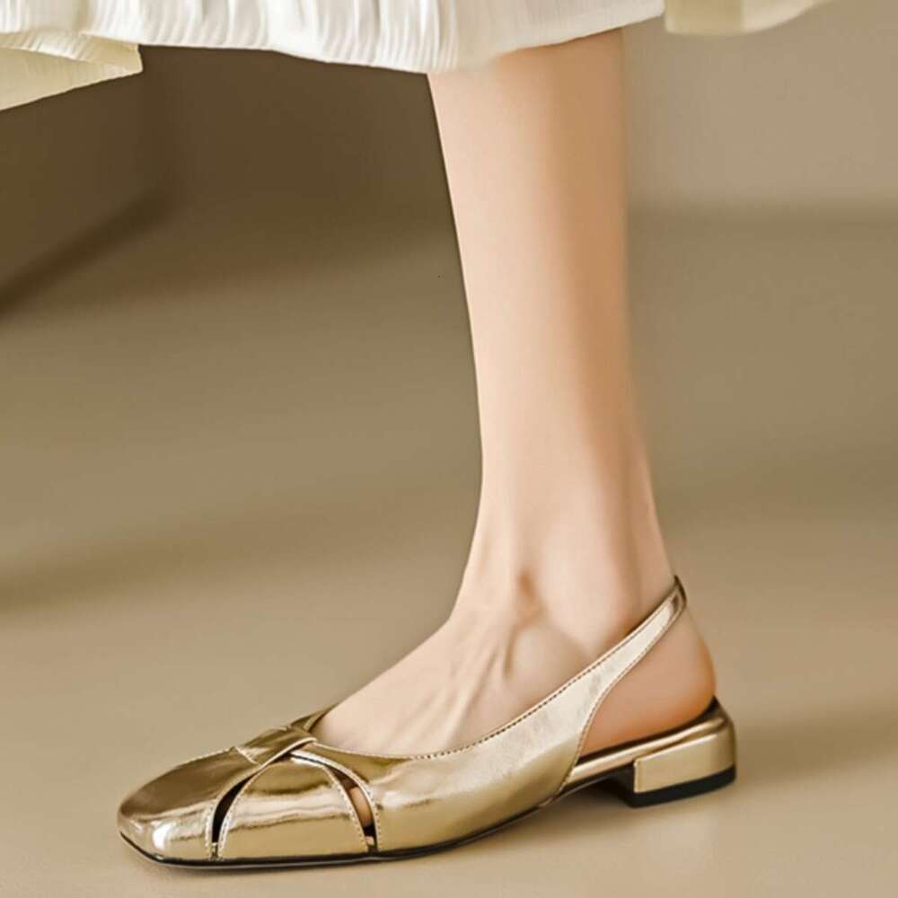 Wild Square Toe Hollow Backless Low Heel Flat Sandals for Women 2025 Summer New Style