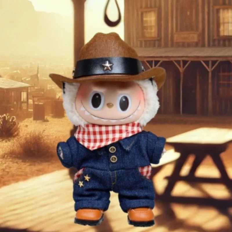 For Labubu Clothes Gift Labubu Ropa Western Style Cowboy Jumpsuit with Hat Set for V1V2 Labubu Outfit Cute Accessories C250924
