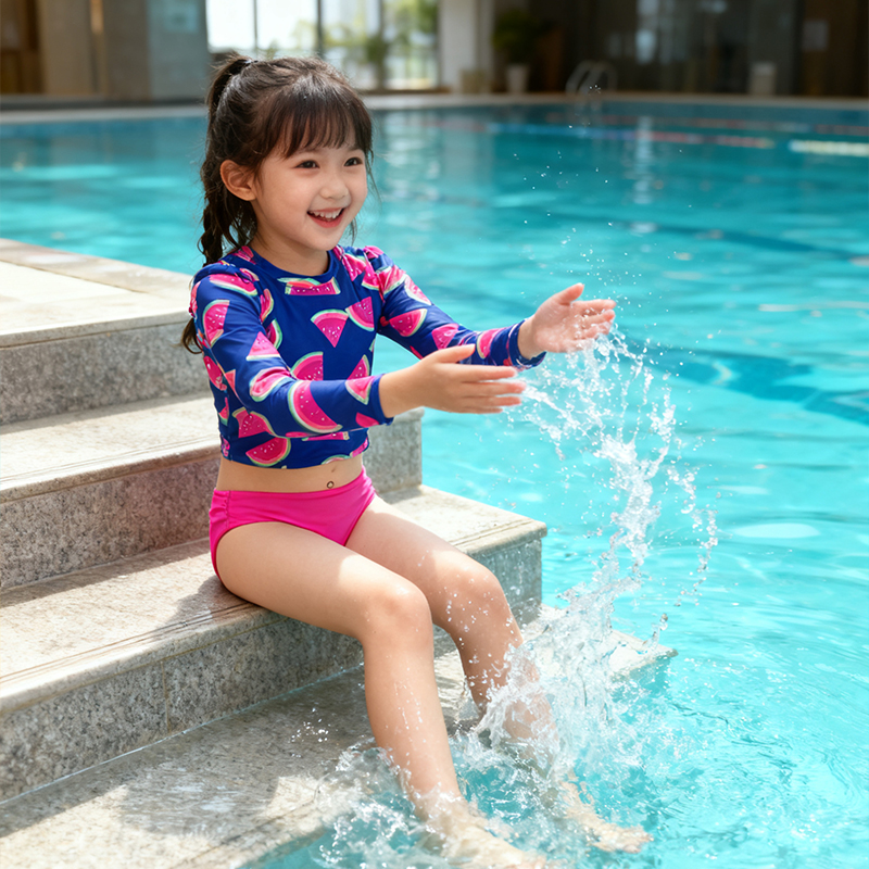Children Watermelon Printed Long Sleeved Two Piece Swimsuit