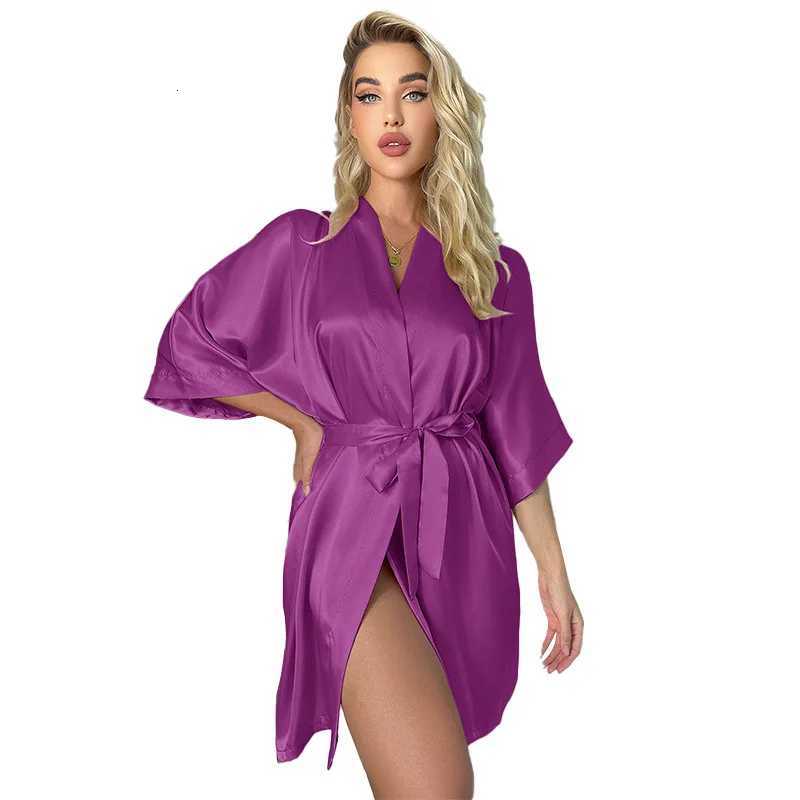 2025 Fashion New Satin Night Robe Nightgown for Women Ice Silk Lace Kimono Loose Casual Bathrobe Thin Sexy Pajamas Nightgown Z250924
