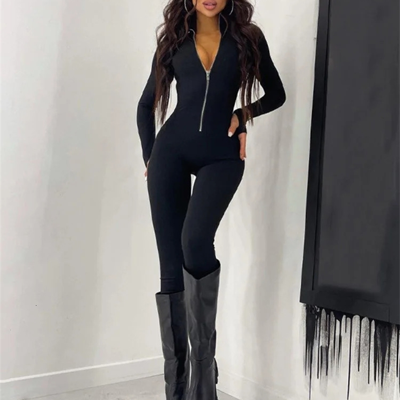 Huhugirl Fitness Outfit Female Casual Sport Workout Zipper Jumpsuit Women Romper Long Sleeves Skinny Activity Wear Overalls Tops 240129