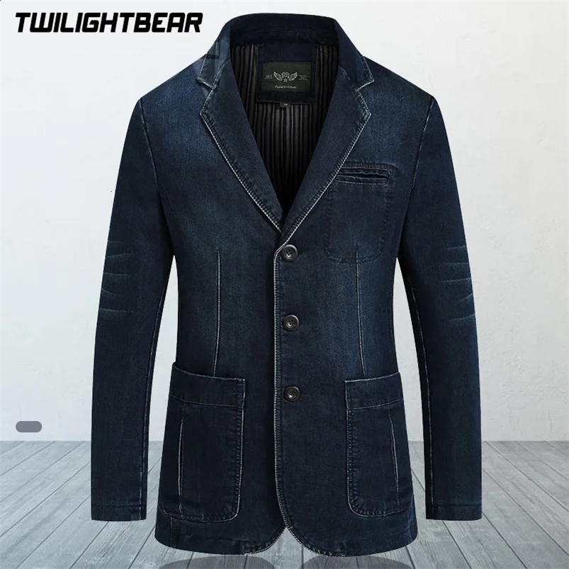 Mens Denim Blazer Male Suit Jacket Oversized Fashion Cotton Vintage 4XL Blue Coat Denim Jacket Men Jeans Blazers A2G2182 240914