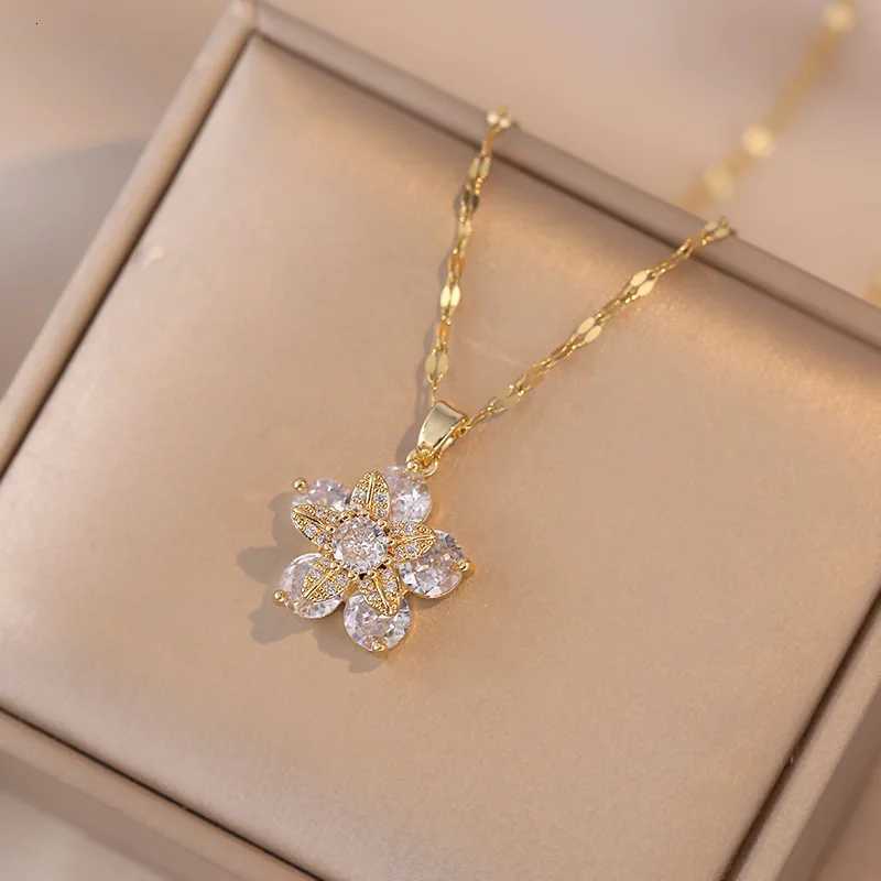 Wen Yupsk Sweet Crystal Petal Zircon Flower For Pendant Necklace Elegant Gold Color Collaone Chain Wedding Party Jewelry S250924 ccx