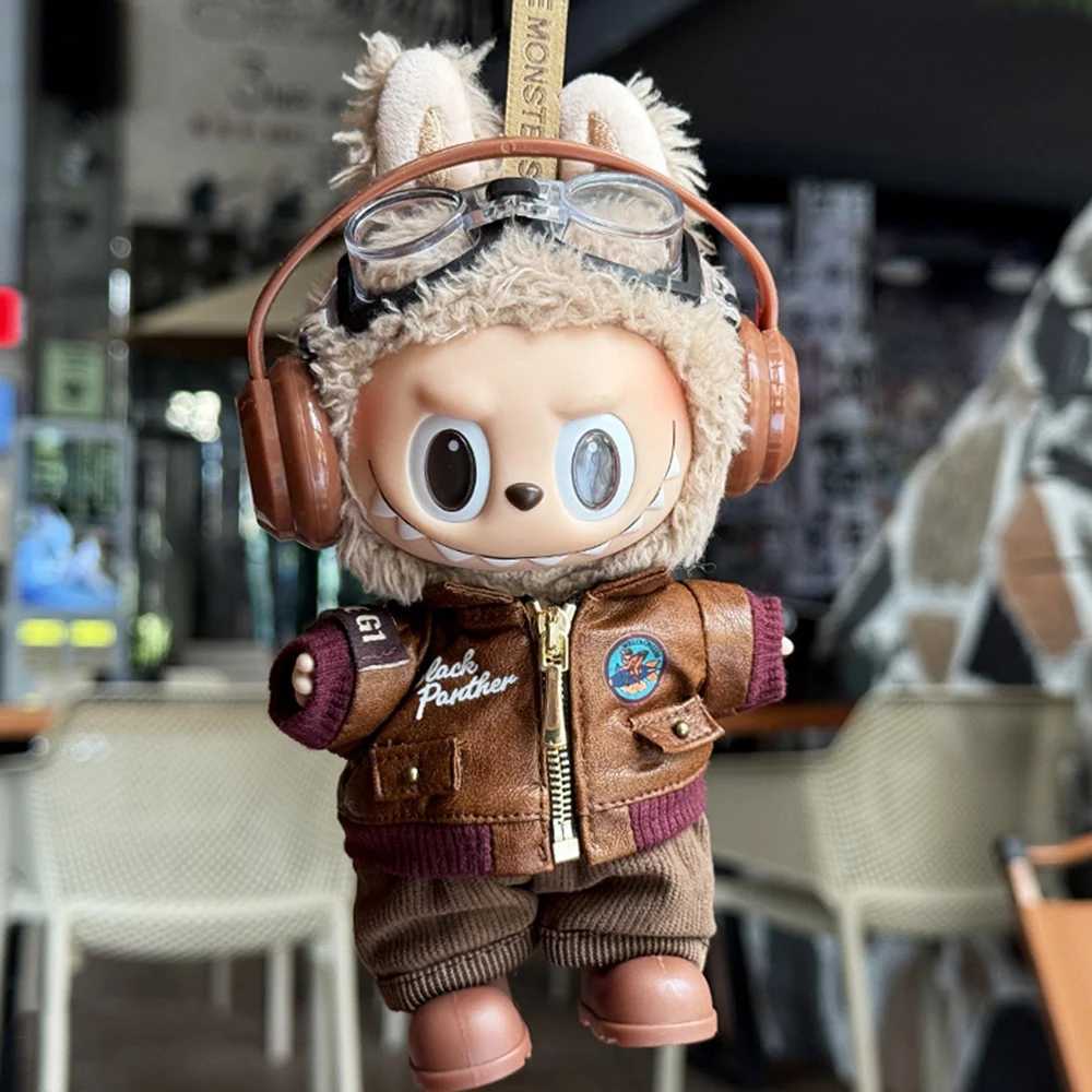For 15 17cm Labubu Brown Retro Flying Jacket Fashion Doll Clothes Trendy Outfit Accessories Fashion Clothes Set Kid Gift C250924