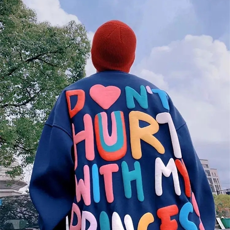 Spring and autumn round neck sweater men oversized foam printing Hong Kong style couple sweater Y2k long-sleeved loose top 240912