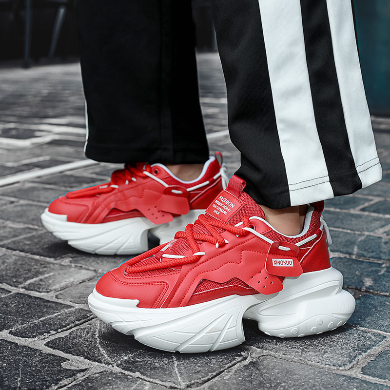 Designer shoes free shipping Hot trendy men's shoes breathable and casual thick soled height increasing sports shoes black red green brown