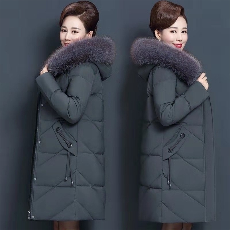 Plus Size 7XL Middle Aged Winter Jacket Women Hooded Fur Collar Parka Long Womens Down Cotton Coat Womens Winter Jacket And Coat 201019