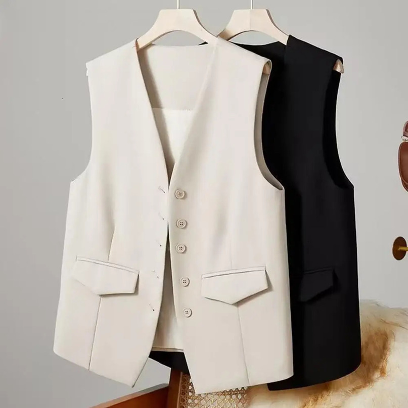 Women Suit Vest Elegant Womens V Neck Business Sleeveless Waistcoat for Office Commute Style Solid Color Singlebreasted 240523
