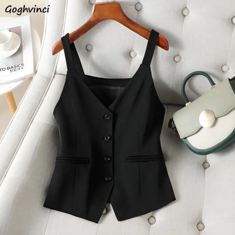 Vests Women Cropped sweet Vneck Spring Vintage Aesthetic Young Casual Korean Style Allmatch Simple Daily Elegant 240523