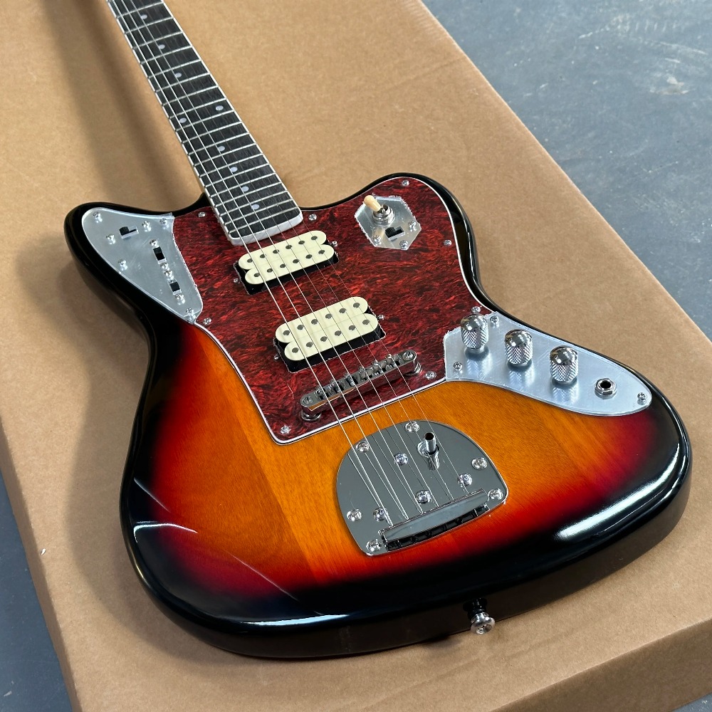 High quality Orange color Jazz Electric Guitar Chrome Hardware Red Pickguard