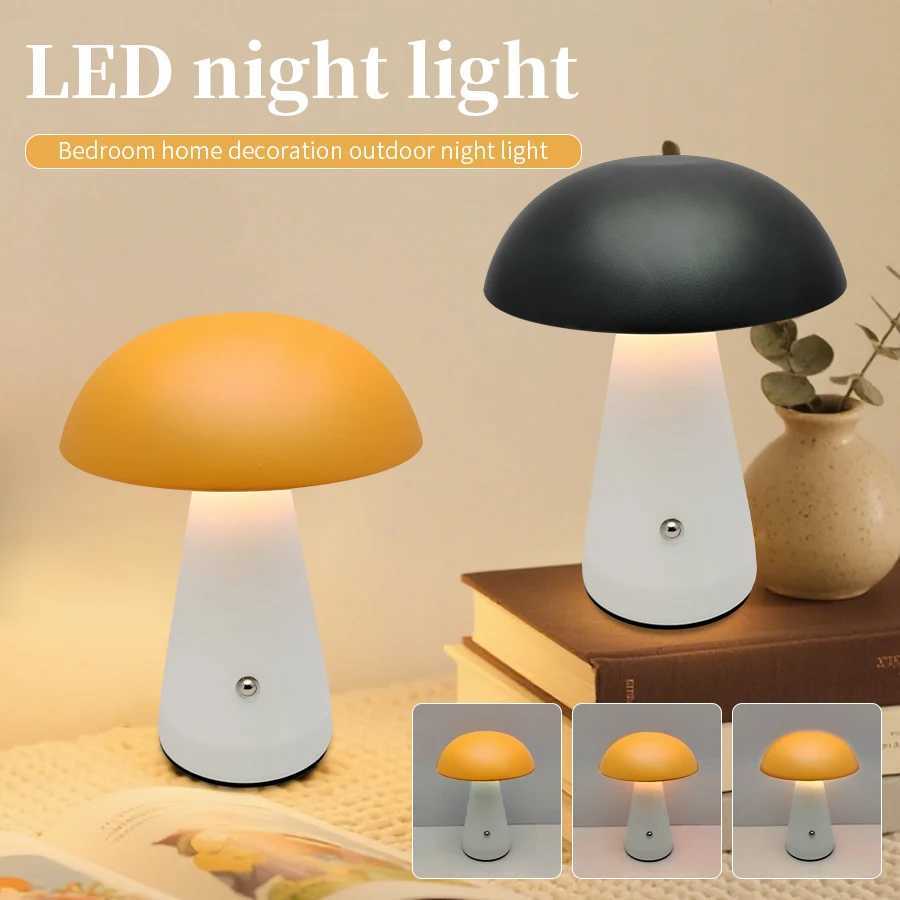 Portable Metal Touch Table Lamp LED Mushroom Lamp 3 Color Dimming Desk Lamp Rechargeable Cordless Night Light for Bedroom Decor C251115