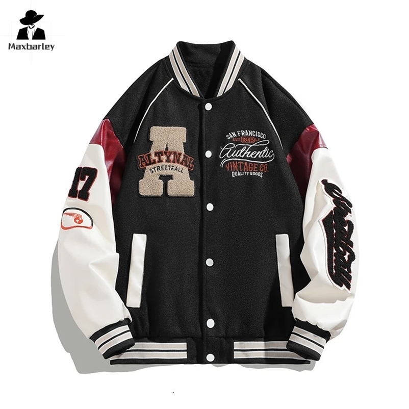 Harajuku Street Baseball Jacket Mens Spring Embroidered Loose Windproof Motorcycle Jacket Y2K Top Hip Hop Unisex College Coat 240717
