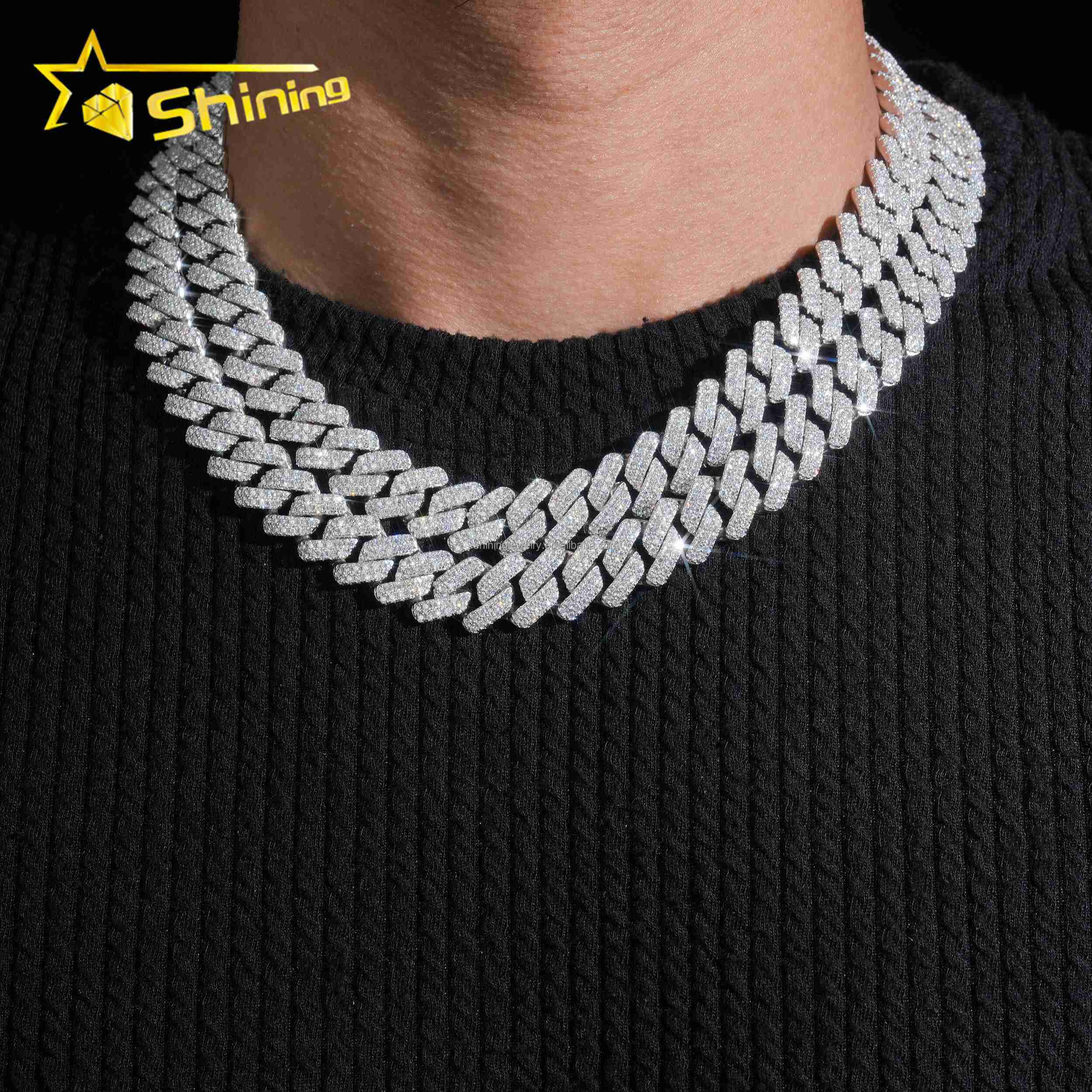 Buss Down Rapper Fire Jewelry Hot Selling GRA Certificate 14mm 2Rows Iced Out Moissanite S925 Hip Hop Miami Cuban Link Chain Man
