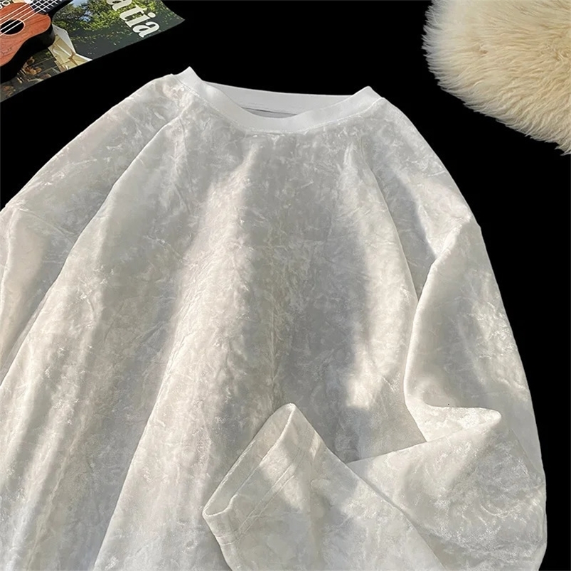 Solid Color Basic Velvet Sweatshirt Fashion Inside Long Sleeve Bottom Shirt Round Neck Tops 250207