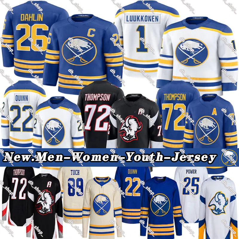 #72 Tage Thompson sabres hockey jersey #26 Rasmus Dahlin Ukko-Pekka Luukkonen Jack Quinn Power Byram Greenway Alex Tuch Peyton Krebs Devon Levi Zach Benson jerseys