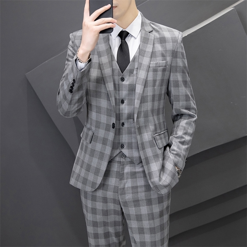 Men's Suits Blazers Blazer Vest Trousers Men's Business Professional Formal Wear Korean Version Slim Groom's Wedding Dress 3-piece Set 