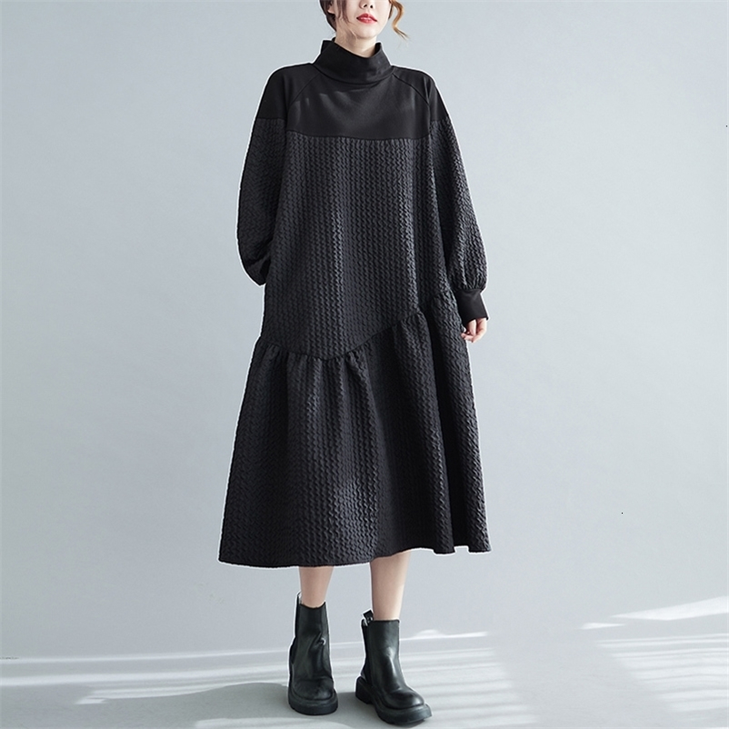 Casual Dresses Long Sleeve Patchwork Dresses For Women Stand Collar Loose Casual Vintage Dress Fashion Elegant Clothing Spring Autumn 230316