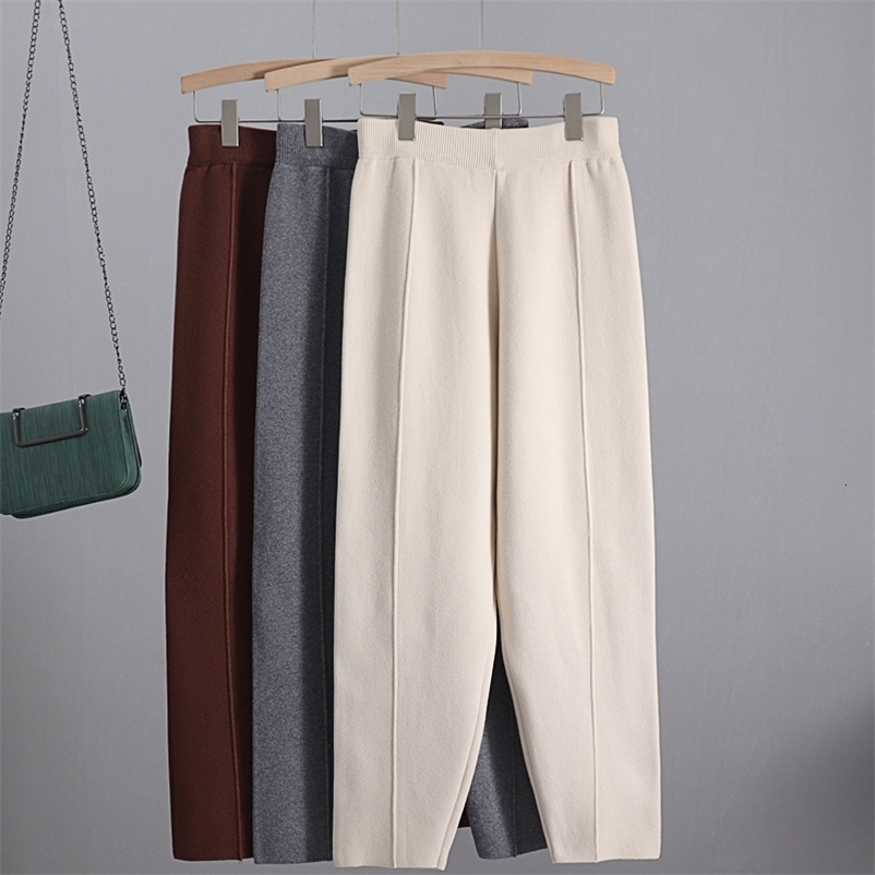 Women's Capris GIGOGOU Knitted Thick Warm Vertival Striped Women Harem Autumn WinterSolid Peg Leg Fly Pants Workwear Carrot Trouser 230321 Z26031