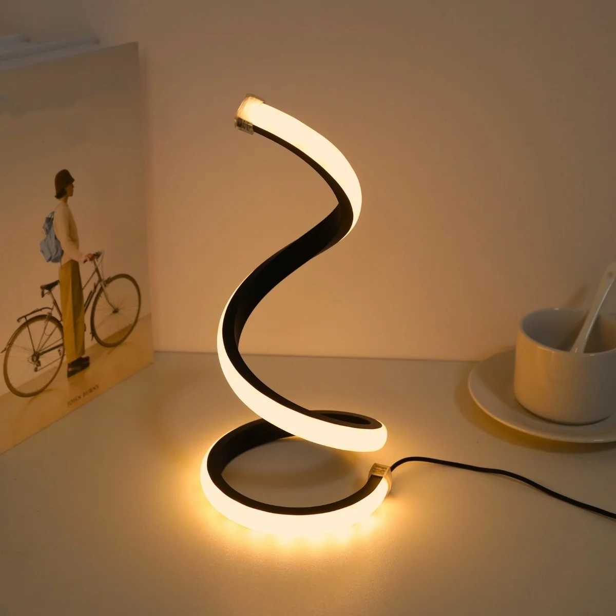 1Pc LED Spiral Table Lamp Modern Three Speed Dimming USB Power Button Switch Bedroom Decorative Table Lamp C251115