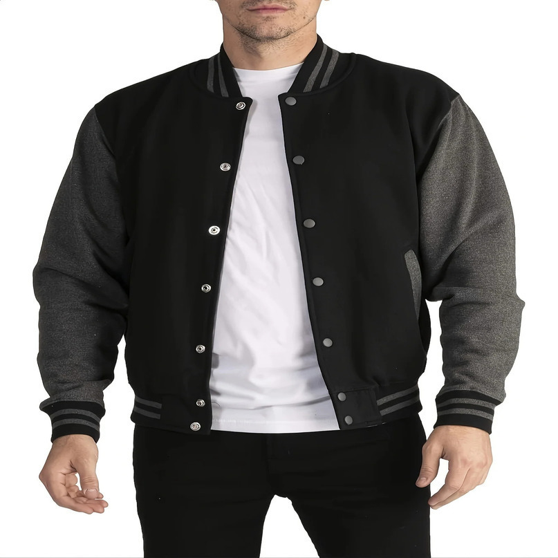 Mens Long Sleeve Solid Color Baseball Collar Knit Jacket Pocket Stretchy Fabric Perfect for Casual Outdoor Sports Varsity Events 240712