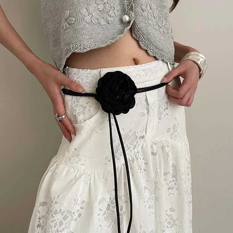 Fashion Vintage Chiffon Flower Waist Belt for Women Elegant Blue Flowers Long Leather Adjustable Waist Chain Dress Jewelry Accessories36 D250924