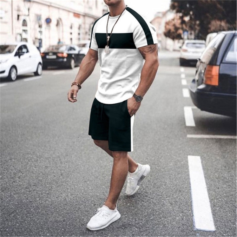 Men's Tracksuits Men's T-shirt Set Solid Color Decal Work Short Track Set Men's Summer Men's Short Sleeve Set 230424