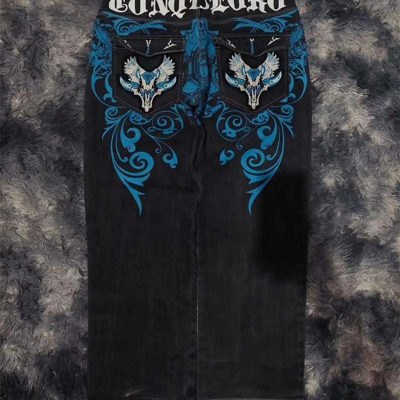 Streetwear Y2K Jeans Harajuku Hip Hop Retro oversize Graphic Printing Baggy Jeans Denim Pants Men Women Goth Wide Trousers 240704