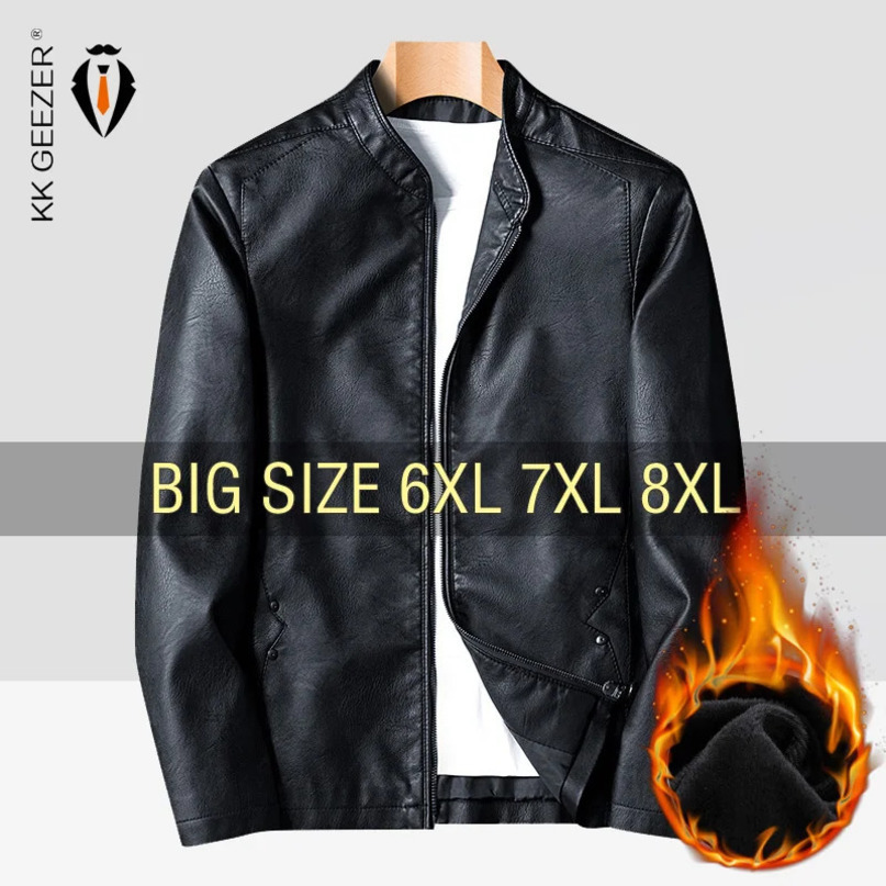 Leather jacket mens bomber retro wool black motorcycle jacket Plus size 6XL 7XL 8XL Coats flannel warm and comfortable high-quality 241031