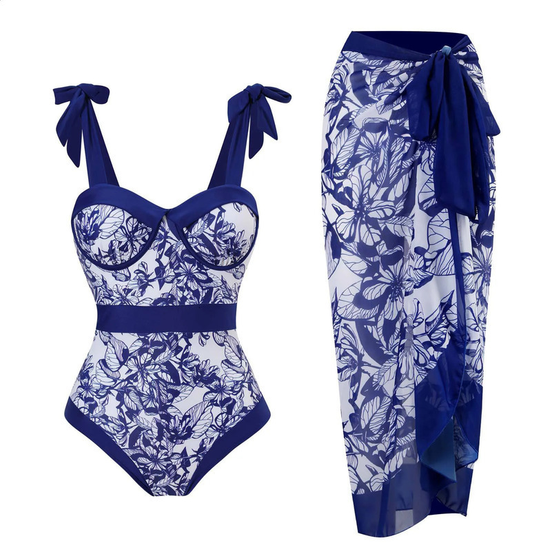 2-Piece Women Bikini Set Push Up Floral Printed Ruffle Bikinis Strappy Bandage Swimwear Brazilian Biquini Bathing Suit 240813