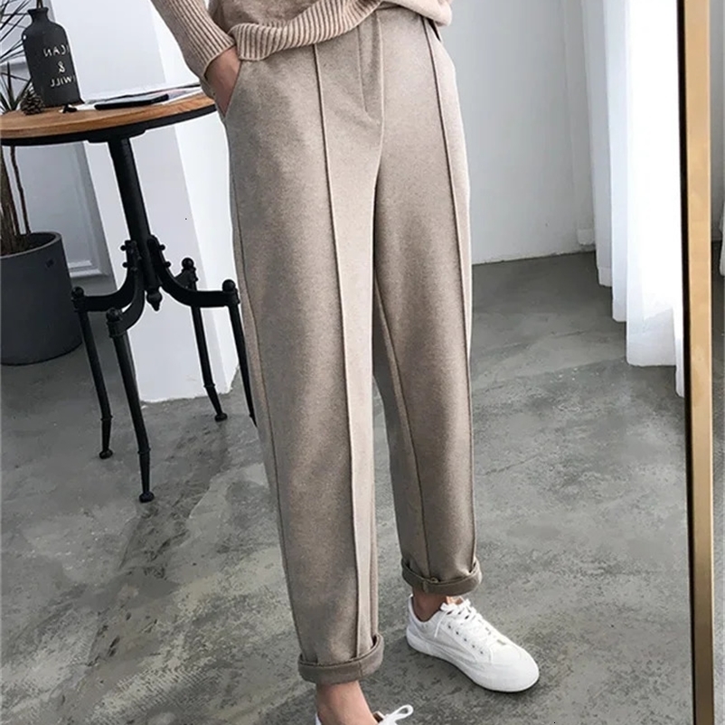 Thicken Women Pencil Pants womens Autumn Winter clothes OL Style Wool Female Work Suit Pant Loose Female Trousers Capris 231221