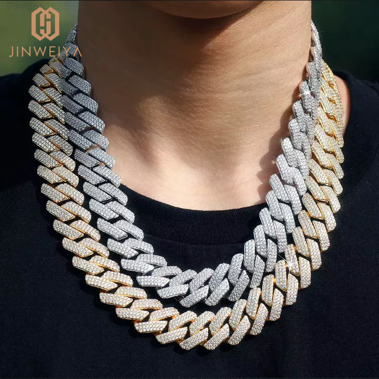 JWY FaMoissaniteory Customized Trend 19mm Hip Hop Brass Necklace Chain Iced Out Cuban Link Chain for Men