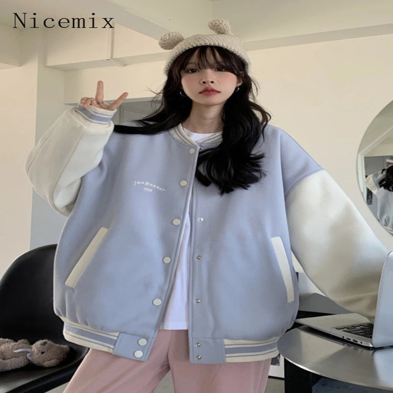 Nicmeix High Street Baseball Jacket Womens Spring and Autumn Bomber Jacket Korea Extra Large Thick Winter Apron Jacket 240930