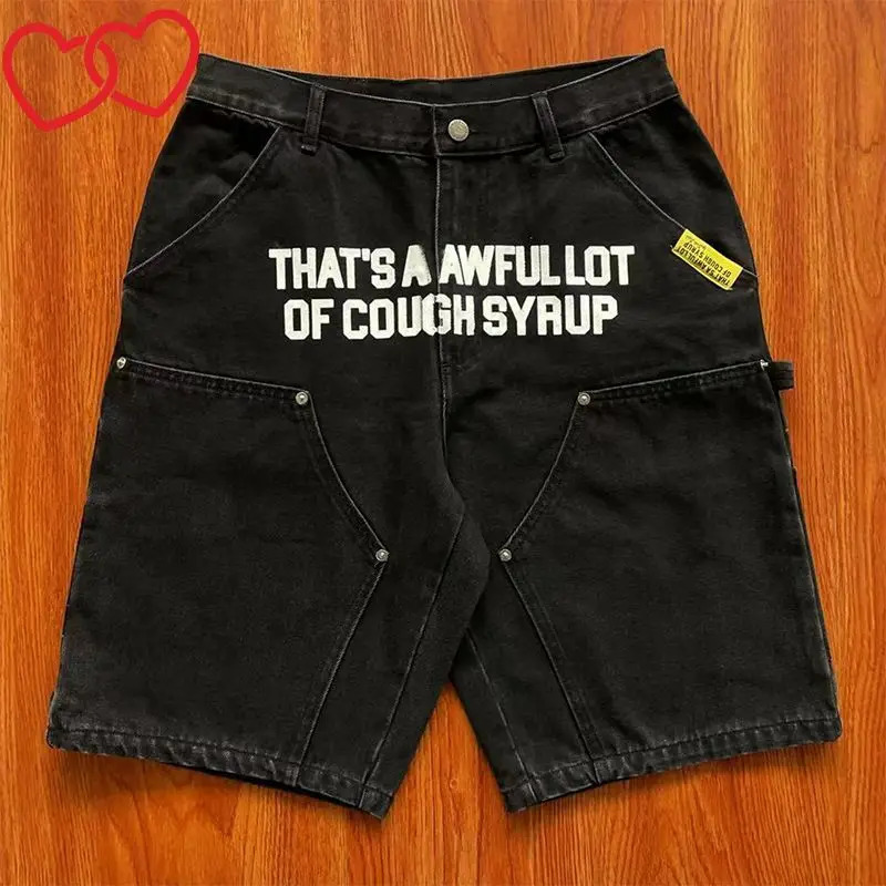 Summer Mens Denim Jeans Thats A Awful Lot of Cough Syrup Shorts Men Y2k Straight Leg Wide Leg Cough Syrup Short Pants for Men 250922