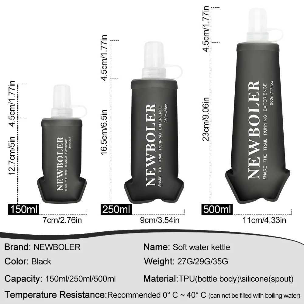 NEWBOLER Water Bottle TPU Folding Soft Flask Sport Water Bottle 150250500ml Collapsible Water Bottle Running Camping Hiking J250923