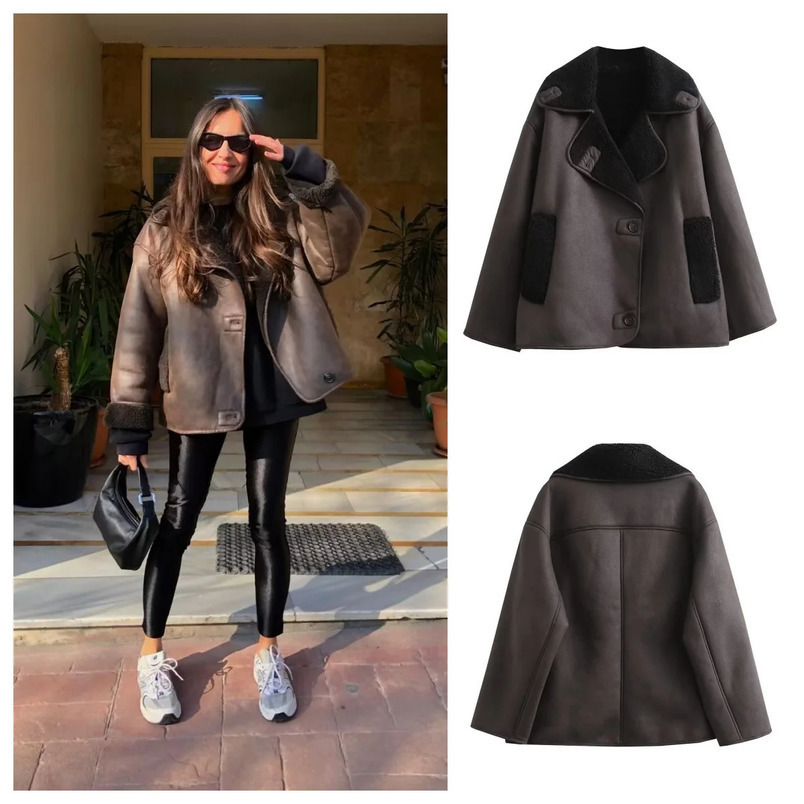 Winter fur coat for women fashionable and versatile lapel loose high-end casual jacket tops 250122