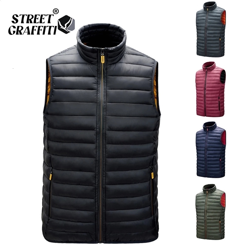 S.T.G Men Solid Zipper Sleeveless Down Vests Fashion Male Winter Casual Waistcoat Windproof Warm High Quality Jackets 240912