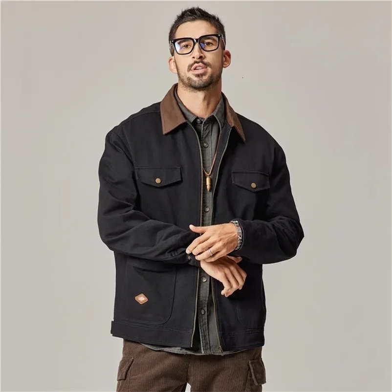 Twill Cotton Work Jacket For Men American Style Vintage Modern Casual Loose Fit Bib Trousers Spring Autumn Season Wear 250122