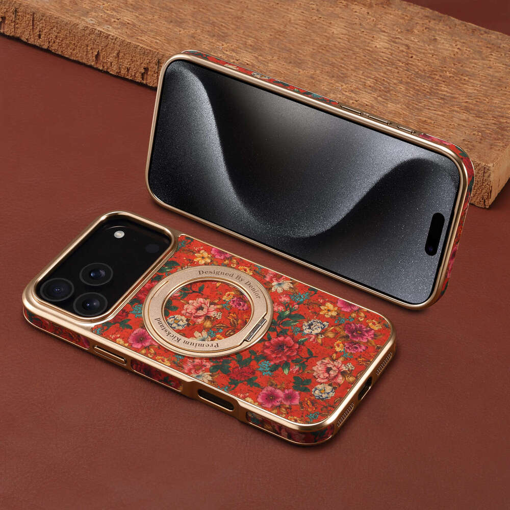 Phone Case Denior Flower Language Gear Electroplated Magnetic Leather Stand For Apple Iphone 17 Pro Max Air