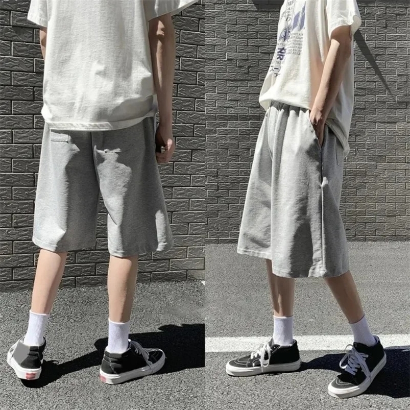 Men Baggy Sweatpants Shorts Straight Wide Casual Elastic Waist Black Gray Jogging Male Knee Length Short Pants 250117